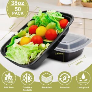 Meal Prep Containers Reusable - 38oz Food Storage Containers with Lids - 50 Pack Plastic To Go Food Containers, Disposable To Go Containers with Lids BPA Free, Microwave/Dishwasher/Freezer Safe