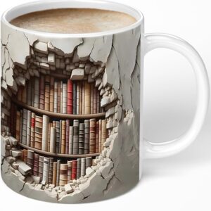 Aigori Library Bookshelf Mug, Cool Bookish Ceramic Coffee Mug, Book Lovers Gifts for Readers, Creative Book Club Mug(11oz), Novelty Gifts for Birthday Christmas Men Women Friends