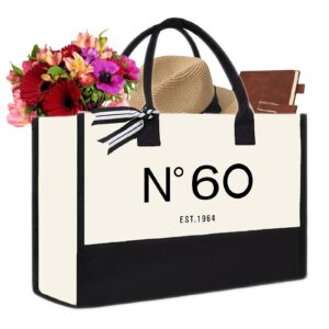 qlsko 60th birthday gift canvas tote bag for women,n°60 est.1964 keepsake beach bag 60 party birthday idea present supplies for her sixty