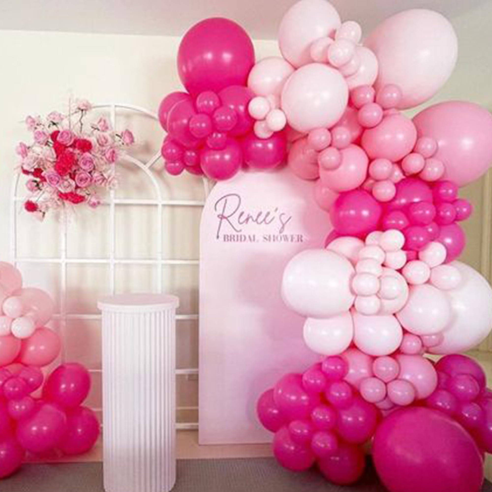 169Pcs Different Pink Balloons Garland Arch Kit with Pink Rose Red White Retro Rose Balloons for Girl's Birthday Party Baby Shower Bridal Shower Proposal Engagement Wedding Party Decorations