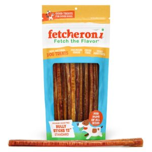 fetcheroni large bully sticks for dogs - 100% beef tasty natural flavor - fully digestible dog chews - long-lasting chewing sticks - bully sticks odor free for medium and large dogs (12 inch, 10 pack)