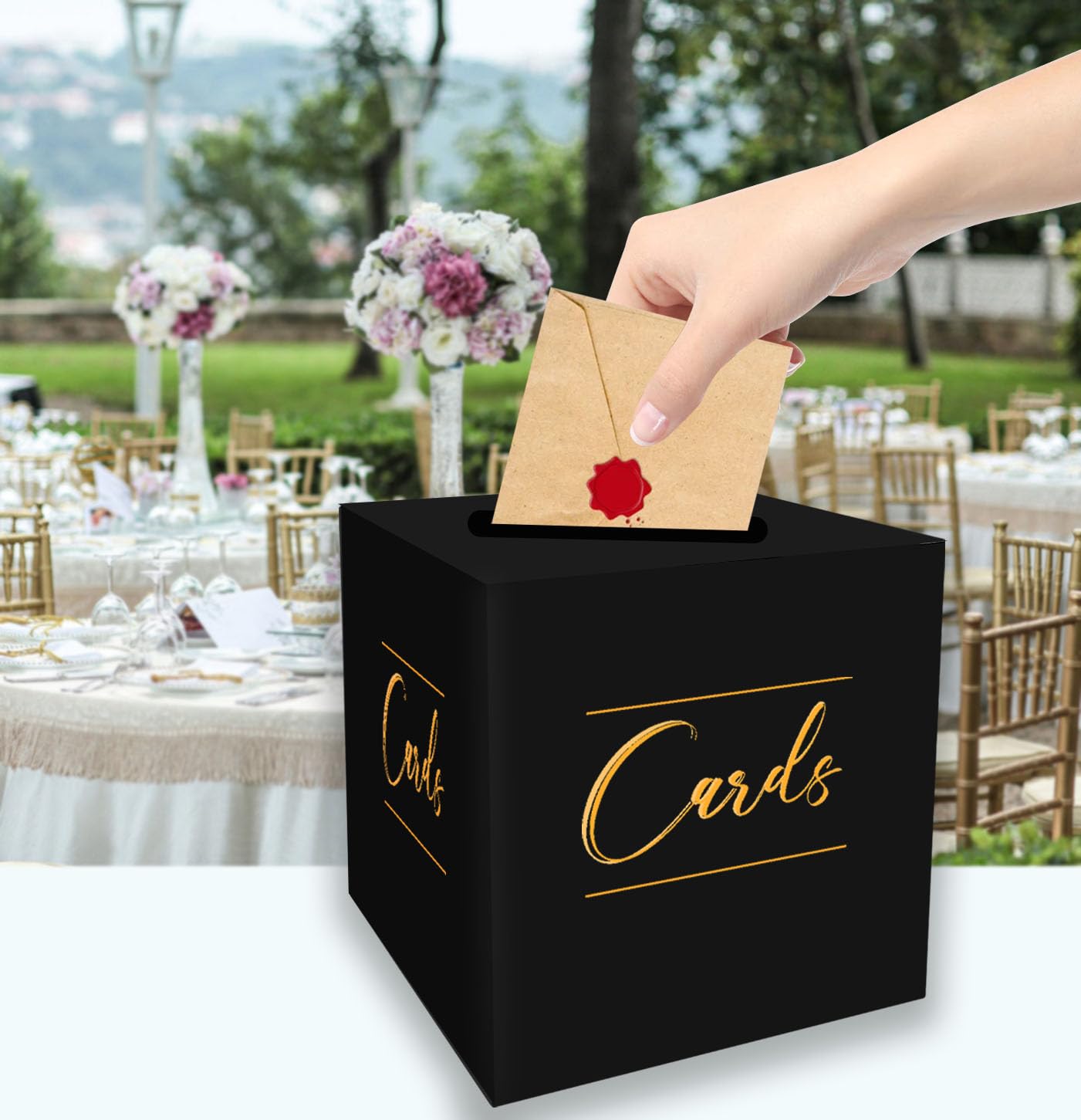 HEIPINIUYE Black Card Box Wedding Envelope Box Gift Card Box Holder Card Box for Wedding Birthday Baby Shower Party Raffle Box