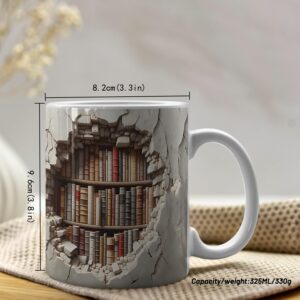 Aigori Library Bookshelf Mug, Cool Bookish Ceramic Coffee Mug, Book Lovers Gifts for Readers, Creative Book Club Mug(11oz), Novelty Gifts for Birthday Christmas Men Women Friends