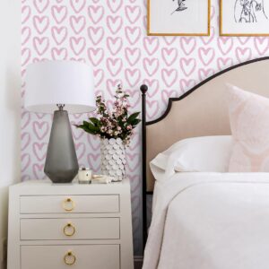 Timeet Pink Wallpaper Peel and Stick Wallpaper Modern Heart Wallpaper Contact Paper 17.7"x78.7" Self Adhesive Removable Wallpaper for Bedroom Kids Room Wall Decor