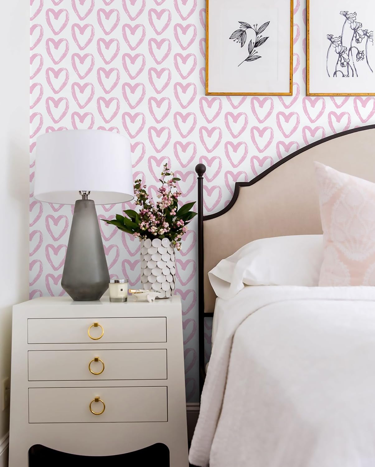 Timeet Pink Wallpaper Peel and Stick Wallpaper Modern Heart Wallpaper Contact Paper 17.7"x78.7" Self Adhesive Removable Wallpaper for Bedroom Kids Room Wall Decor