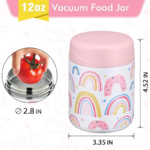 wiwens 12oz Soup Thermo for Hot Food Kids Insulated Food Jar Wide Mouth Lunch Container Leak Proof Stainless Steel Vacuum Bento Box for School Office Travel Outdoors White-Rainbow