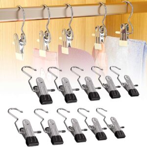 2024 New Space-Saving Clothespin Hat Pants Storage Hanging Travel Hook, 360° Swivel Stainless Steel Hangers with Clips, Laundry Hooks Hanging Clips Clothes Pins Socks Towel Clips (A-Black 30PCS)