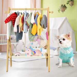 BAMBOOHOMIE Baby Clothing Rack for Baby Shower Pets Dolls, Baby Clothes Rack with Storage Shelf & Double Rods, Toddler Clothes Rack, Mini Closet Rack, Baby Shower Rack (Natural)