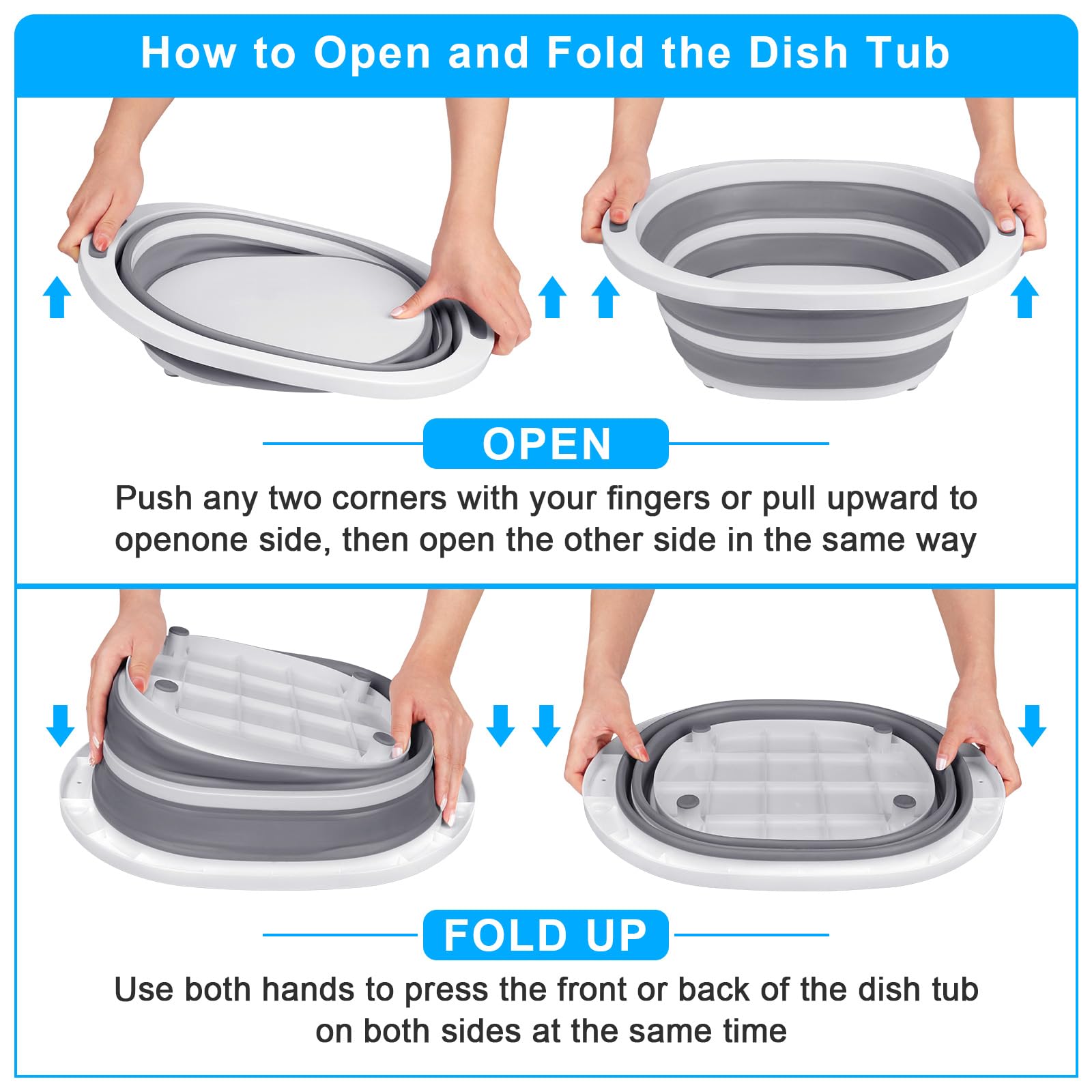 Collapsible Wash Basin, 7.5L Dish Tub Sink Basin Folding Dish Pans for Kitchen Sink, 2-in-1 Dishpan + Cutting Board, Portable Sink Dish Basin for Camping BBQ Prep Tub Washing Bin Bucket for Cleaning