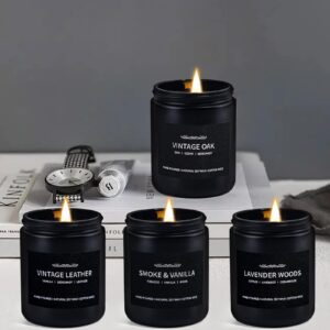 Scented Candles for Men, Scented Candles Set Soy Candles for Home Him,4 Pack Mens Candles Gifts for Men Scents of Leather/Oak/Lavender Wood/Smoke Vanilla