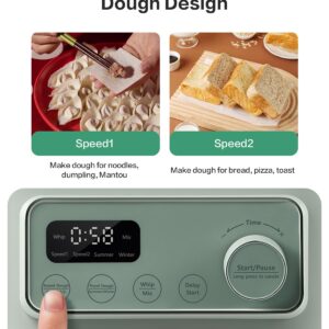 MOKKOM Electric Dough Maker with Proof Dough Function, Microcomputer Timing, 4.5Qt 304 Stainless Steel Bowl, Dough Mixer with Stuffing Blade, Green