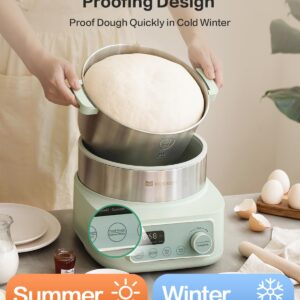 MOKKOM Electric Dough Maker with Proof Dough Function, Microcomputer Timing, 4.5Qt 304 Stainless Steel Bowl, Dough Mixer with Stuffing Blade, Green