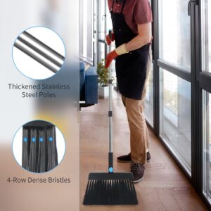 VOOWO Broom with Dustpan Combo Set, Broom and Dustpan Set for Home, Kitchen Broom for Sweeping Indoor Outdoor, Dust Pan with Long Handle, Broom with Dustpan for Office Lobby Floor Cleaning (Blue)