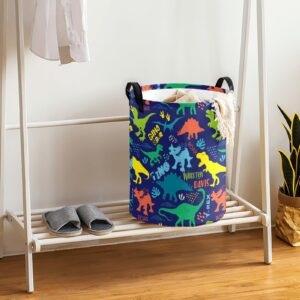 Custom Name Cartoon Dinosaur Collapsible Laundry Basket, Laundry Hamper with Handles Waterproof Oxford Laundry Hamper Household Organizer Basket