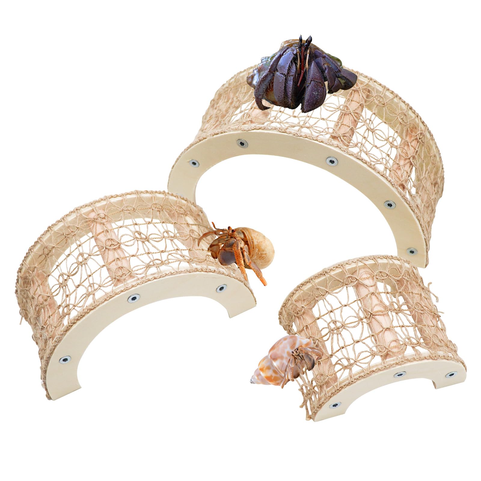 3 Pcs Hermit Crabs Climbing Toys, Natural Wooden and Hemp Rope Climbing Bridge, Hermit Crab Supplies, Reptile Cage or Tank Accessories for Medium or Large Hermit Crab Habitat