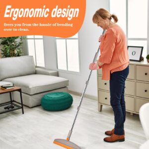 XXFLOWER Silicone Air Broom,Multifunction Magic Broom with Long Handle，Adjustable Rubber Squeeze Broom Sweeping Water,Pet Hair Remover for Carpet,Kitchen,Concrete Floor,Bathroom Tile(Grey Orange)