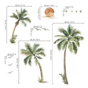 decalmile Large Boho Palm Tree Wall Decals Tropical Plant Sunset Beach Wall Stickers Living Room Bedroom Office Wall Decor (Tree H: 53 inches/135 cm)