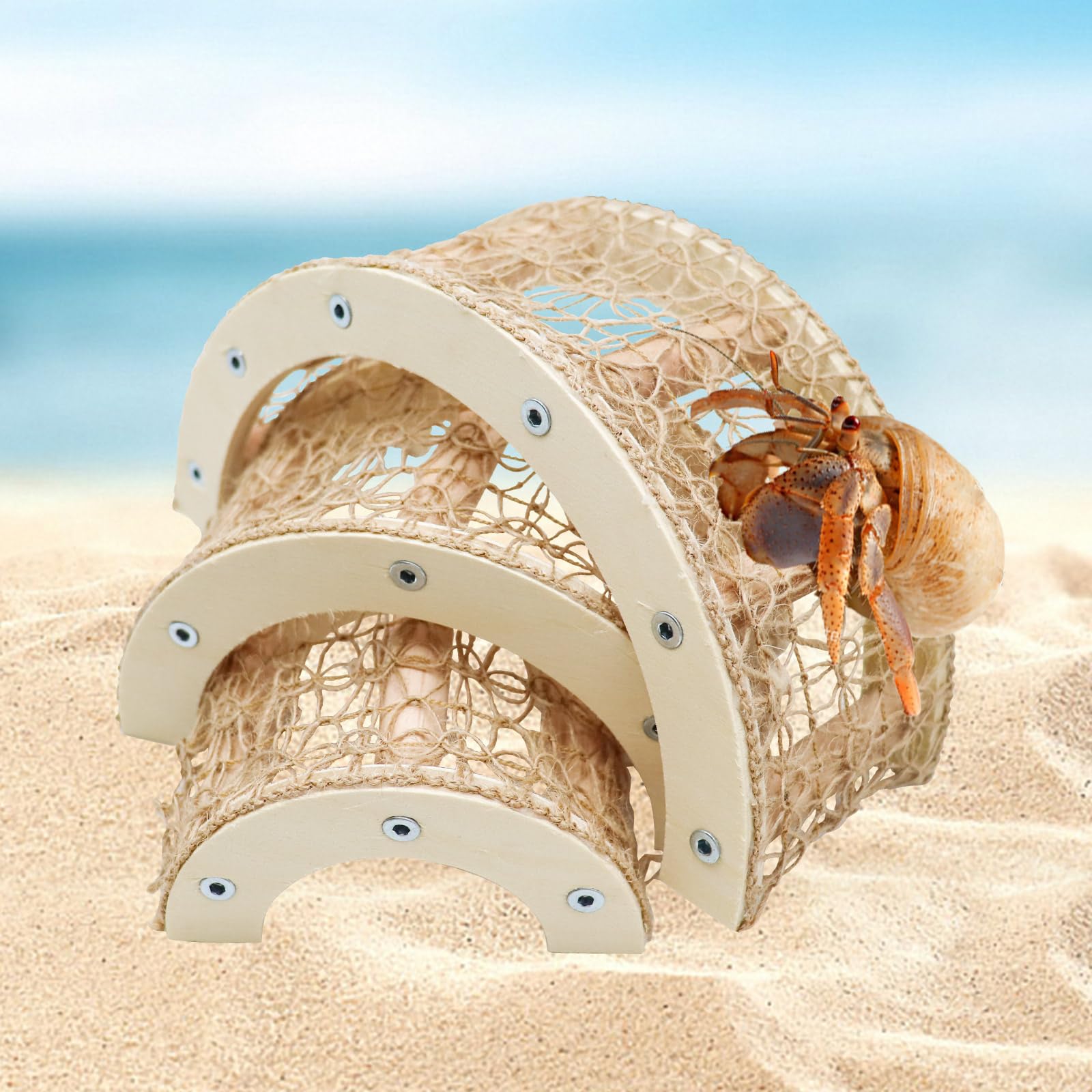 3 Pcs Hermit Crabs Climbing Toys, Natural Wooden and Hemp Rope Climbing Bridge, Hermit Crab Supplies, Reptile Cage or Tank Accessories for Medium or Large Hermit Crab Habitat