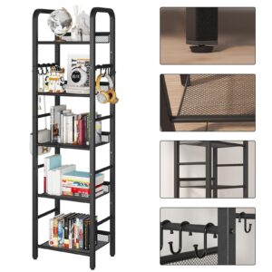 YMYNY 5 Tier Bookshelf, Freestanding Bookcase for Living Room, Bedroom, Home Office, Multi-Functional Storage Rack Organizer, Display Rack with Metal Frame, Rust Resistance, Black, UHBC055B