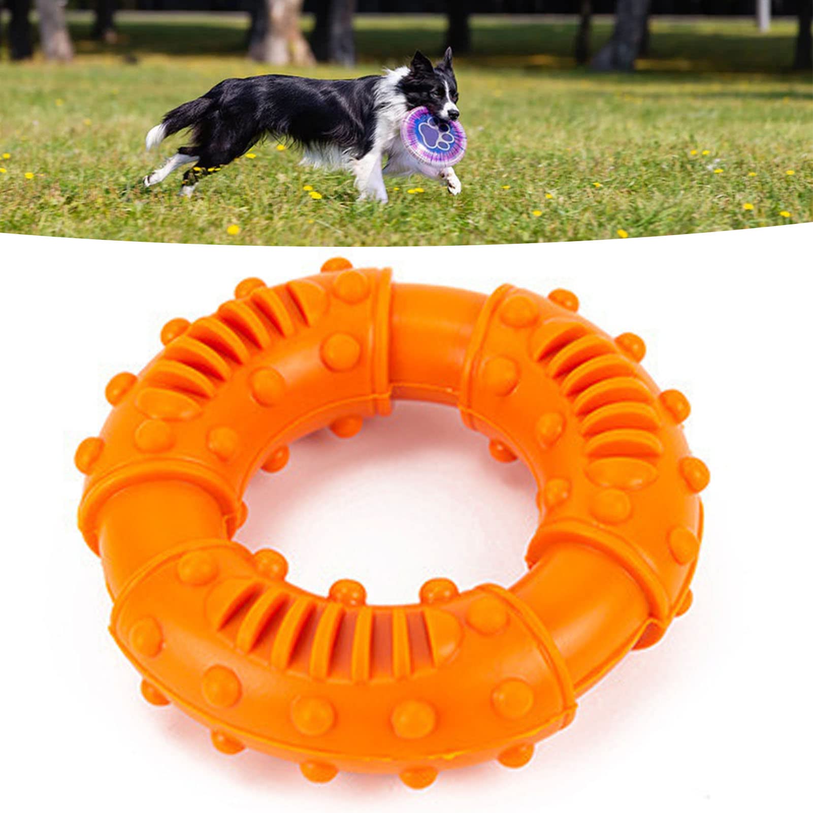 Dog Rubber Teeth Grinding Donut, Bite Resistant Anti Slip Toy, Durable Indestructible Dog Chew Enrichment Toy for Pets Dogs Stress Relief Small Dogs Medium Large(Orange)