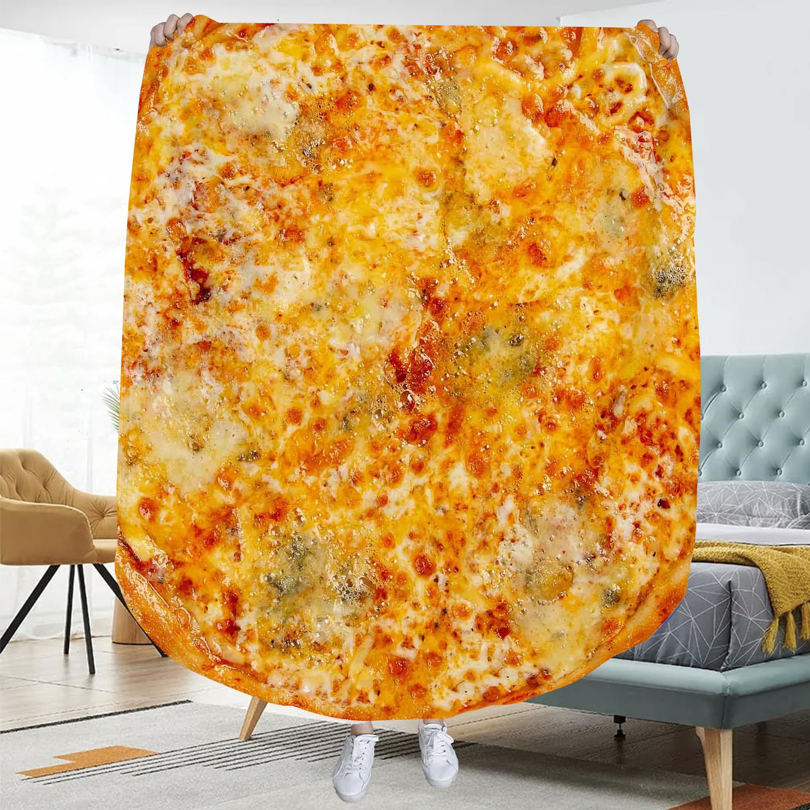 ubnlkto Pizza Blanket, Pizza Throw Blanket, Round Funny Food Blankets for Adult Kids, Realistic Food Throw Blanket Kids Throw Blanket 60 Inches