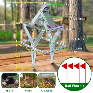 2 Pack Mole Traps That Kill Best, Vole Traps Outdoor Use Scissor Mole Traps for Lawns, Mole Trap Easy to Set Galvanized Steel Reusable Quick Capture Gopher