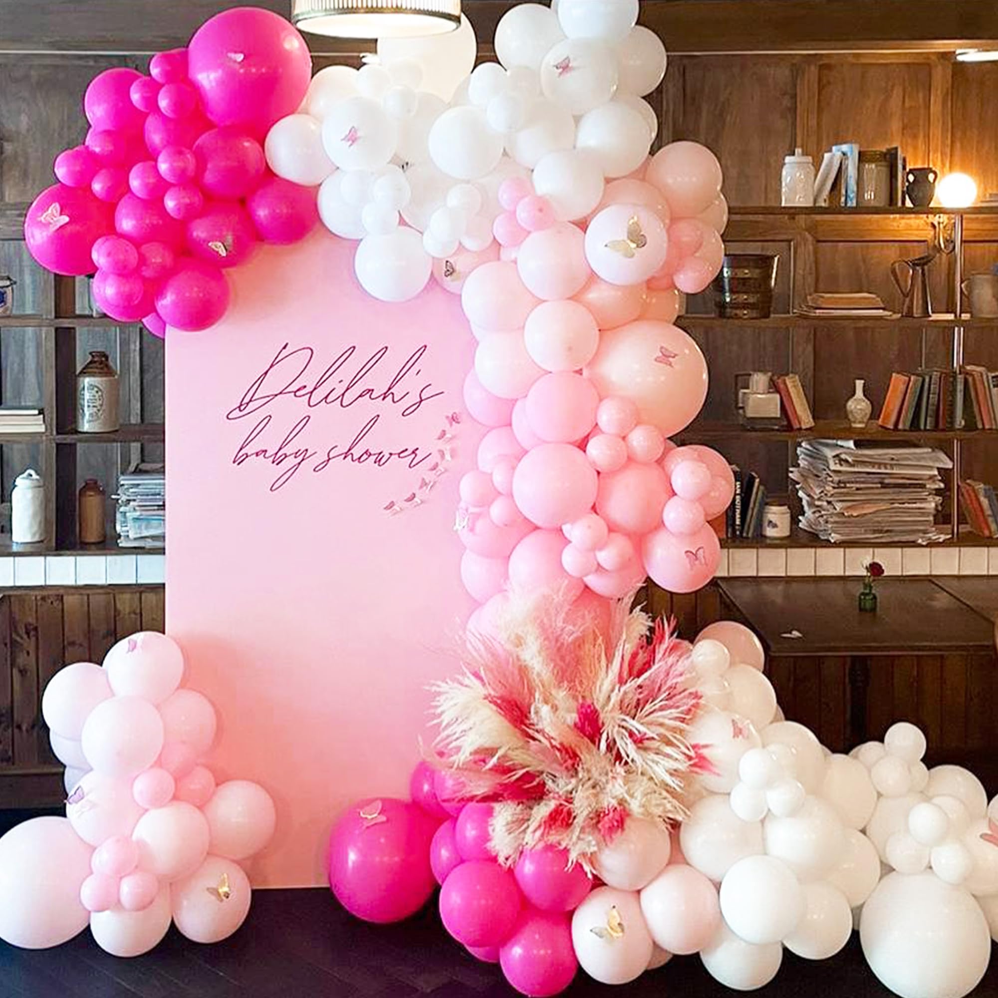 169Pcs Different Pink Balloons Garland Arch Kit with Pink Rose Red White Retro Rose Balloons for Girl's Birthday Party Baby Shower Bridal Shower Proposal Engagement Wedding Party Decorations