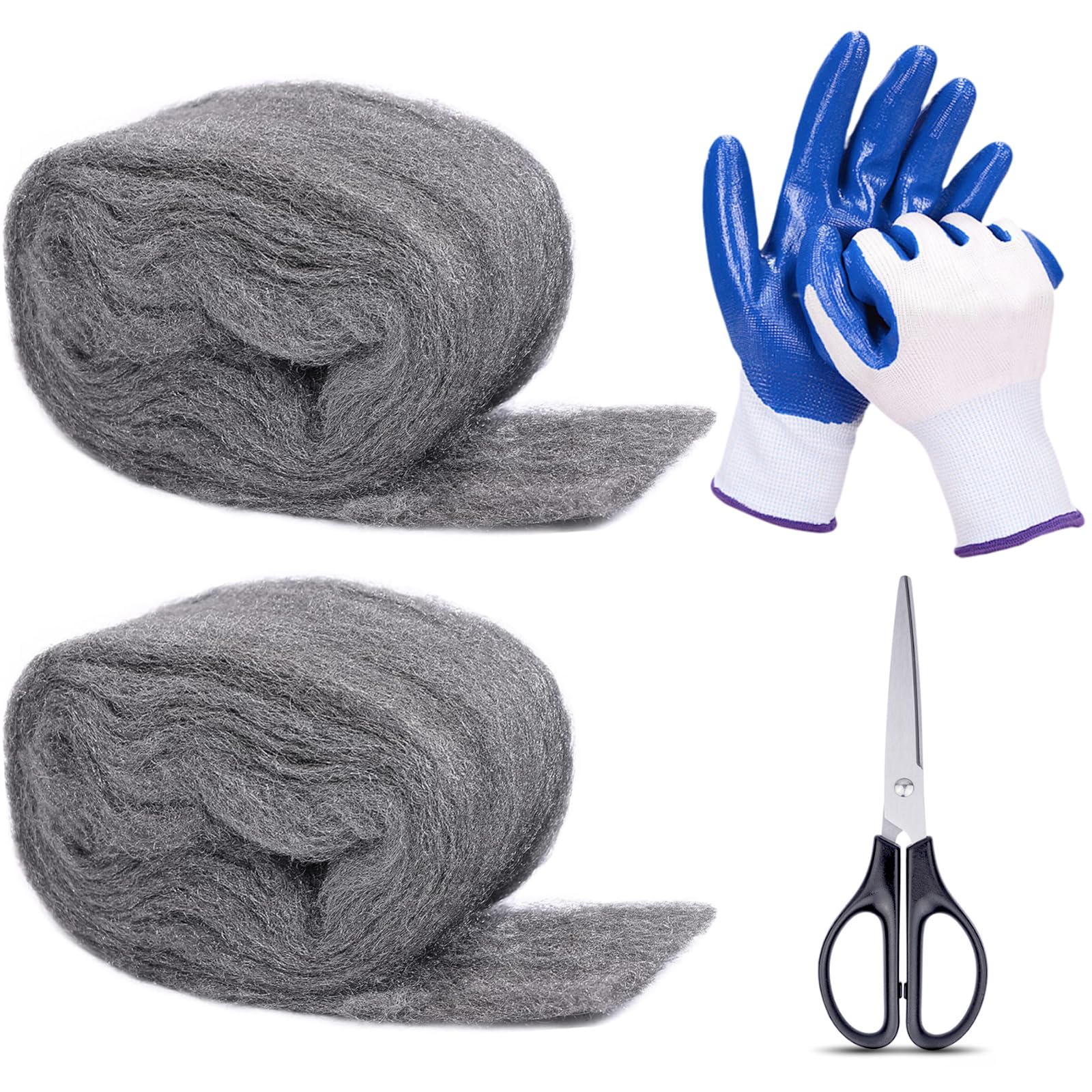 Apalie 2Pack Steel Wool for Mice Control 3.2"x10.5 ft Wool, Gap Filler for Home & Garage, DIY Bundle with Gloves & Scissors