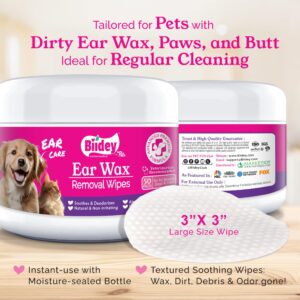 Biidey Dog Ear Wipes, Ear Cleaner for Dogs and Cats, Relieve Ear Itching, Inflammation & Infections, Clean Ear Wax, Debris, Soothe & Deodorize, Natural Organic Essential Grooming Supplies, Paw Cleaner