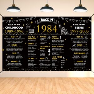 darunaxy 40th birthday black gold party decoration, back in 1984 banner cheers to 40 years old birthday party poster supplies, 6 * 3.6ft vintage 1984 backdrop photography background for men and women