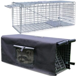 Anmials Trap Cage with Cover, Trap Cages Cover with Mesh Window for 1-2 Door Humane Animal Trap Cage 32 x 10 x 12inch