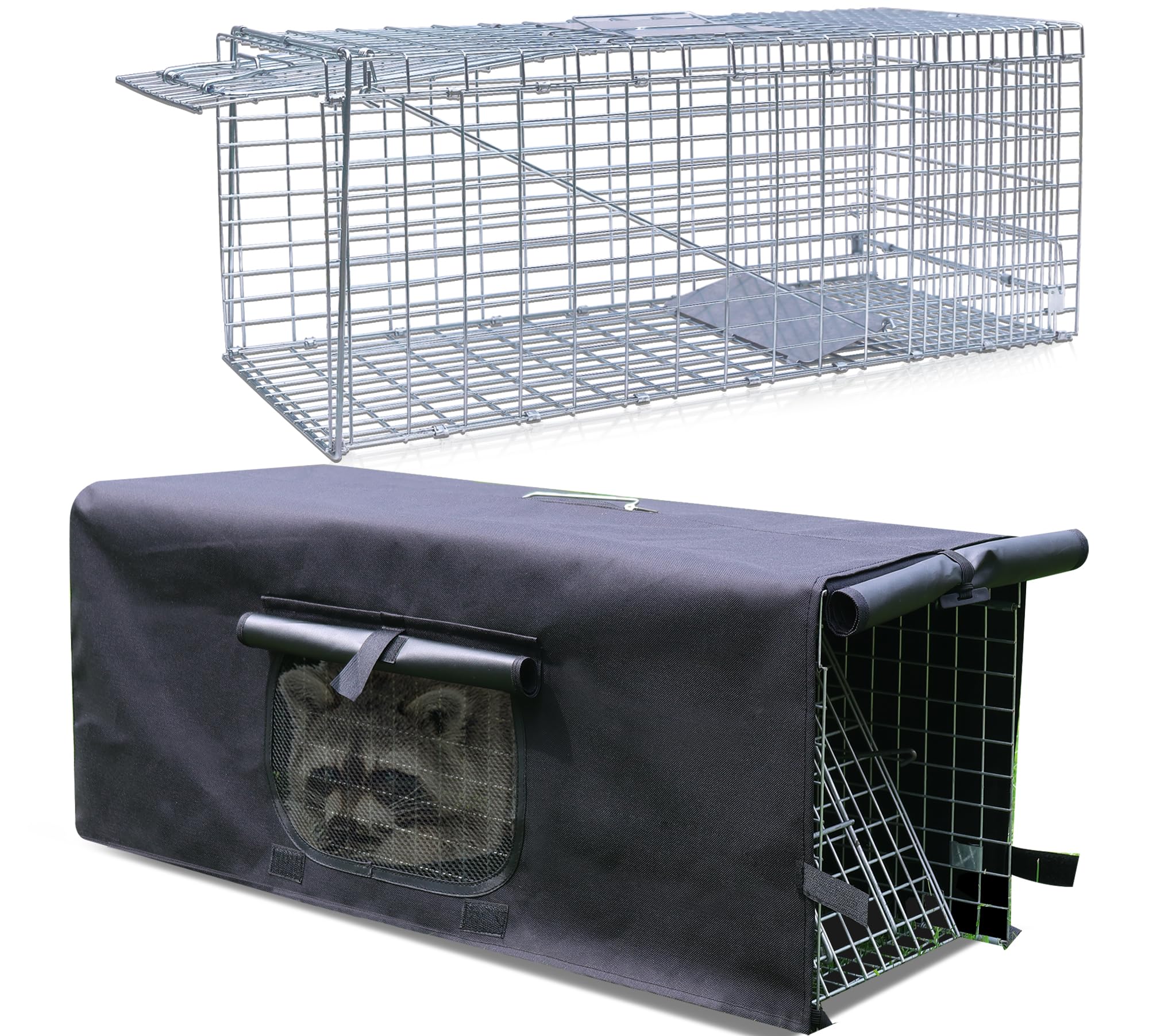 Anmials Trap Cage with Cover, Trap Cages Cover with Mesh Window for 1-2 Door Humane Animal Trap Cage 32 x 10 x 12inch