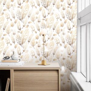 Qianglive White Peel and Stick Wallpaper 17.3"x80" Feather Wallpaper Neutral Textured Contact Paper Modern Removable Vinyl Wall Paper Waterproof Shelf Paper for Bedroom Living Room