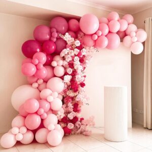 169Pcs Different Pink Balloons Garland Arch Kit with Pink Rose Red White Retro Rose Balloons for Girl's Birthday Party Baby Shower Bridal Shower Proposal Engagement Wedding Party Decorations