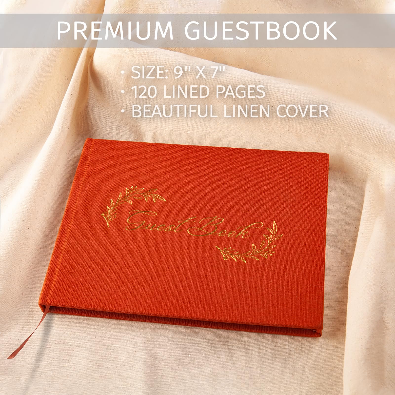 fusuu Elegant Linen Wedding Guest Book – 120 Pages for Wedding Reception, Bridal Shower, Baby Shower Guest Book – Beautiful Guestbook, Guest Sign in Book