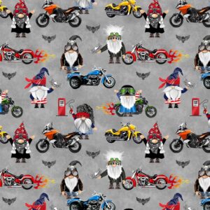 timeless treasures bad to the gnome cd2511 grey biker gnomes fabric