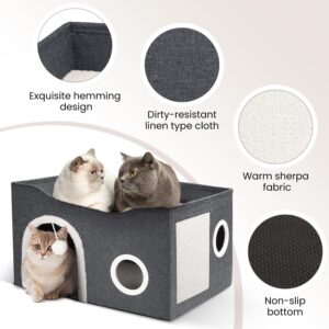 Heeyoo Cat House for Indoor Cats - Large Cat Bed Cave with Fluffy Ball and Scratch Pad, Foldable Cat Houses & Condos, Cat Cubes, Cat Hideaway, Covered Cat Bed for Multi Small Pet Large Kitty