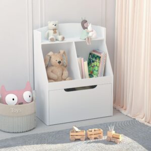 Small Kids Bookcase with Drawers,White Toy Storage Organizer with Bookshelf for Playroom Furniture,Kids Bedroom Nursery,Living Room