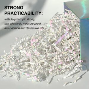 Corlcol 1LB Diamond White Sparkly Iridescent Crinkle Cut Paper Shred Filler For Gifts On Holiday Valentines Day Birthdays Weddings Party（3MM）