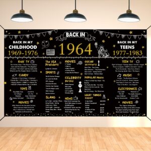 darunaxy 60th birthday black gold party decoration, back in 1964 banner cheers to 60 years old birthday party poster supplies, 6 * 3.6ft vintage 1964 backdrop photography background for men and women