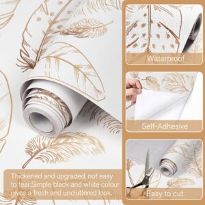 Qianglive White Peel and Stick Wallpaper 17.3"x80" Feather Wallpaper Neutral Textured Contact Paper Modern Removable Vinyl Wall Paper Waterproof Shelf Paper for Bedroom Living Room