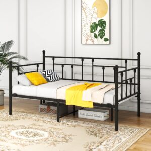 HAHRIR Metal Daybed Frame Set Premium Steel Slat Support Daybed，Multifunctional Mattress Foundation/Twin Day Bed Sofa(Black)