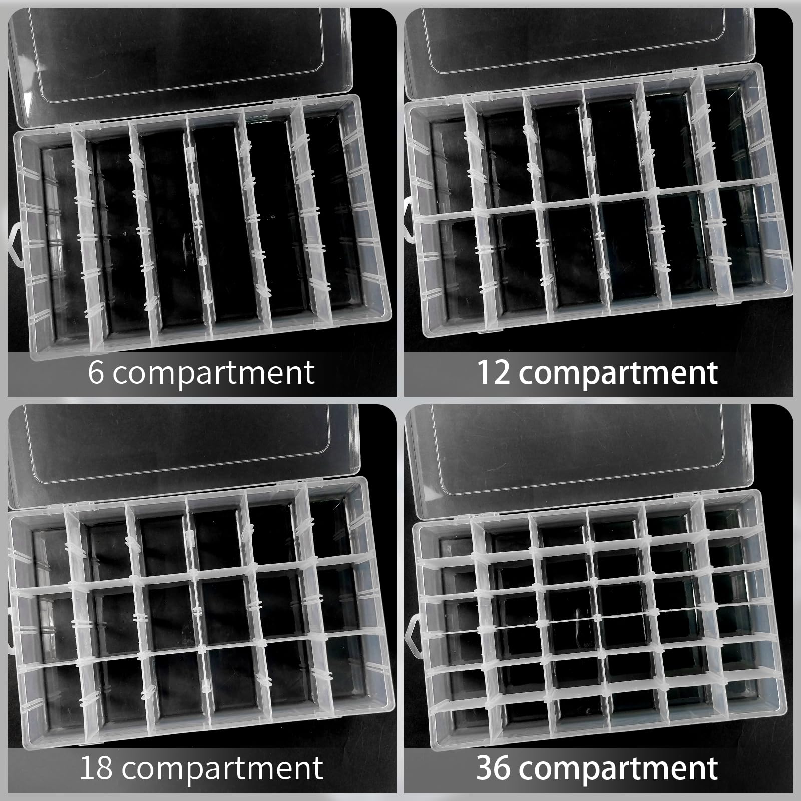 Rinrda 3 Pack 36 Grids Clear Plastic Organizer Box with Adjustable Dividers - Small Craft Organizers and Storage,Bead organizer,Small Storage Containers,Jewerlry,Nail,Fishing Tackle