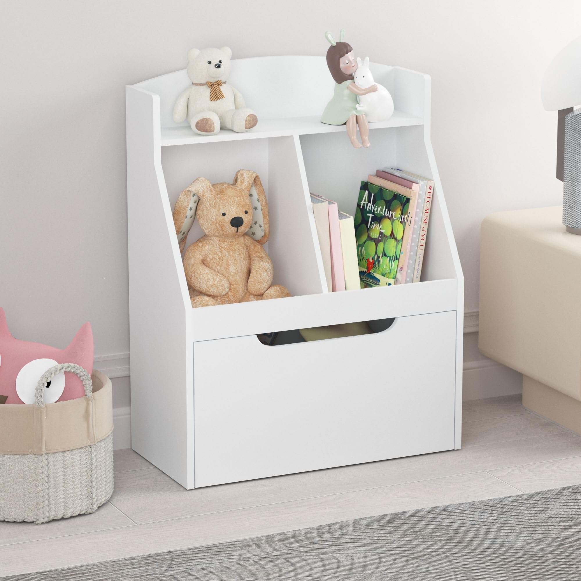 Small Kids Bookcase with Drawers,White Toy Storage Organizer with Bookshelf for Playroom Furniture,Kids Bedroom Nursery,Living Room