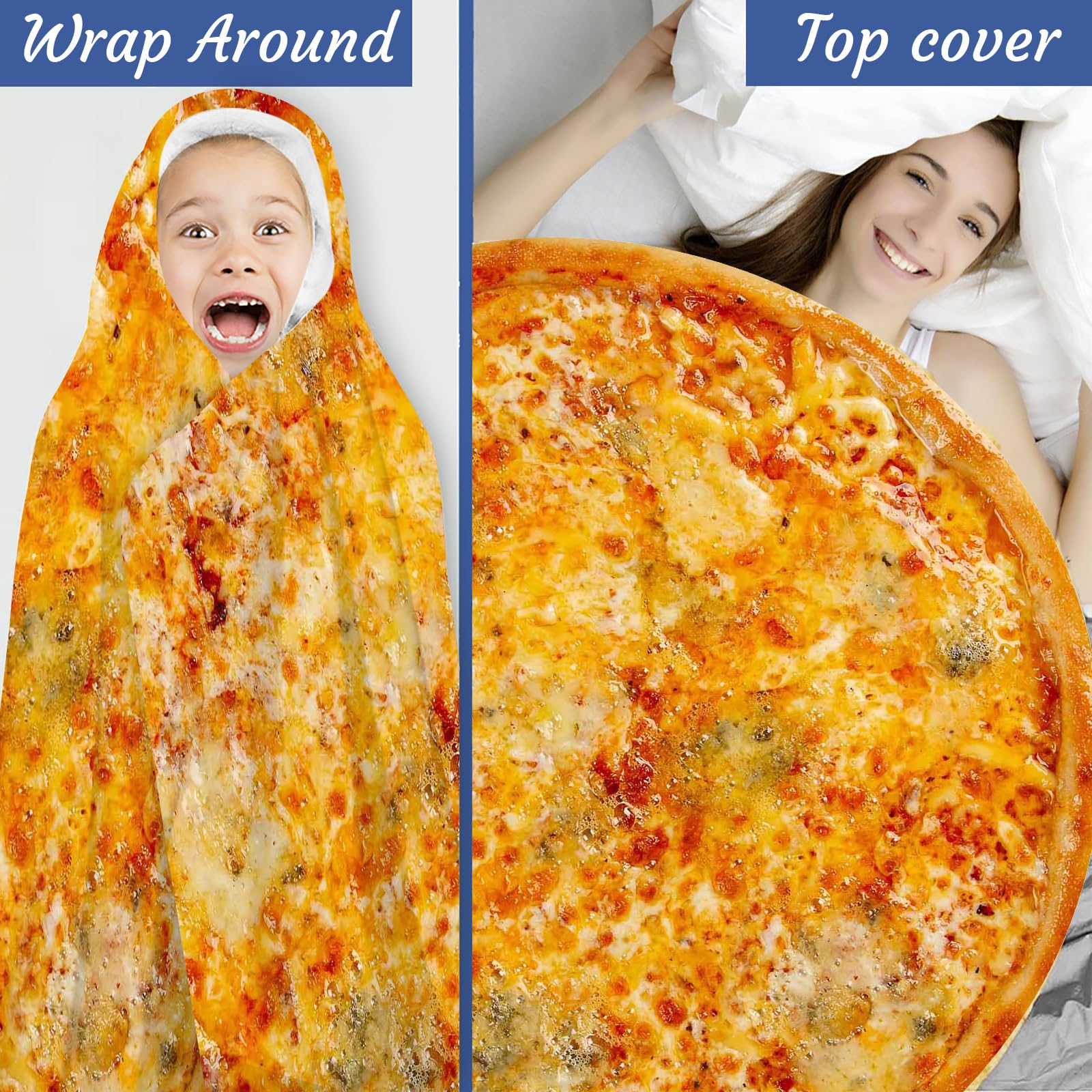 ubnlkto Pizza Blanket, Pizza Throw Blanket, Round Funny Food Blankets for Adult Kids, Realistic Food Throw Blanket Kids Throw Blanket 60 Inches