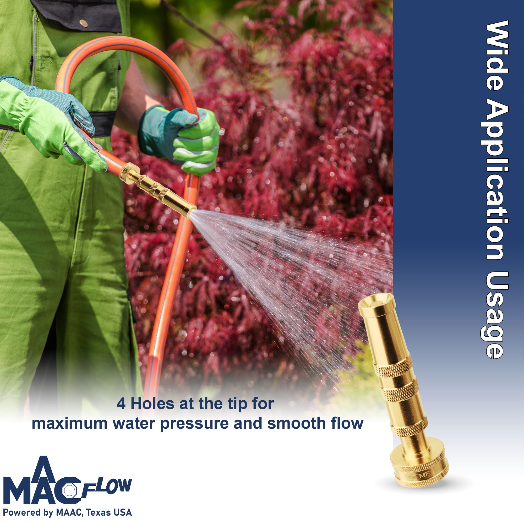 MAACFLOW MAACFLOW High Pressure Brass Garden Water Hose Nozzle 3/4" NH With 3 Rubber Washers (Pack of 1)