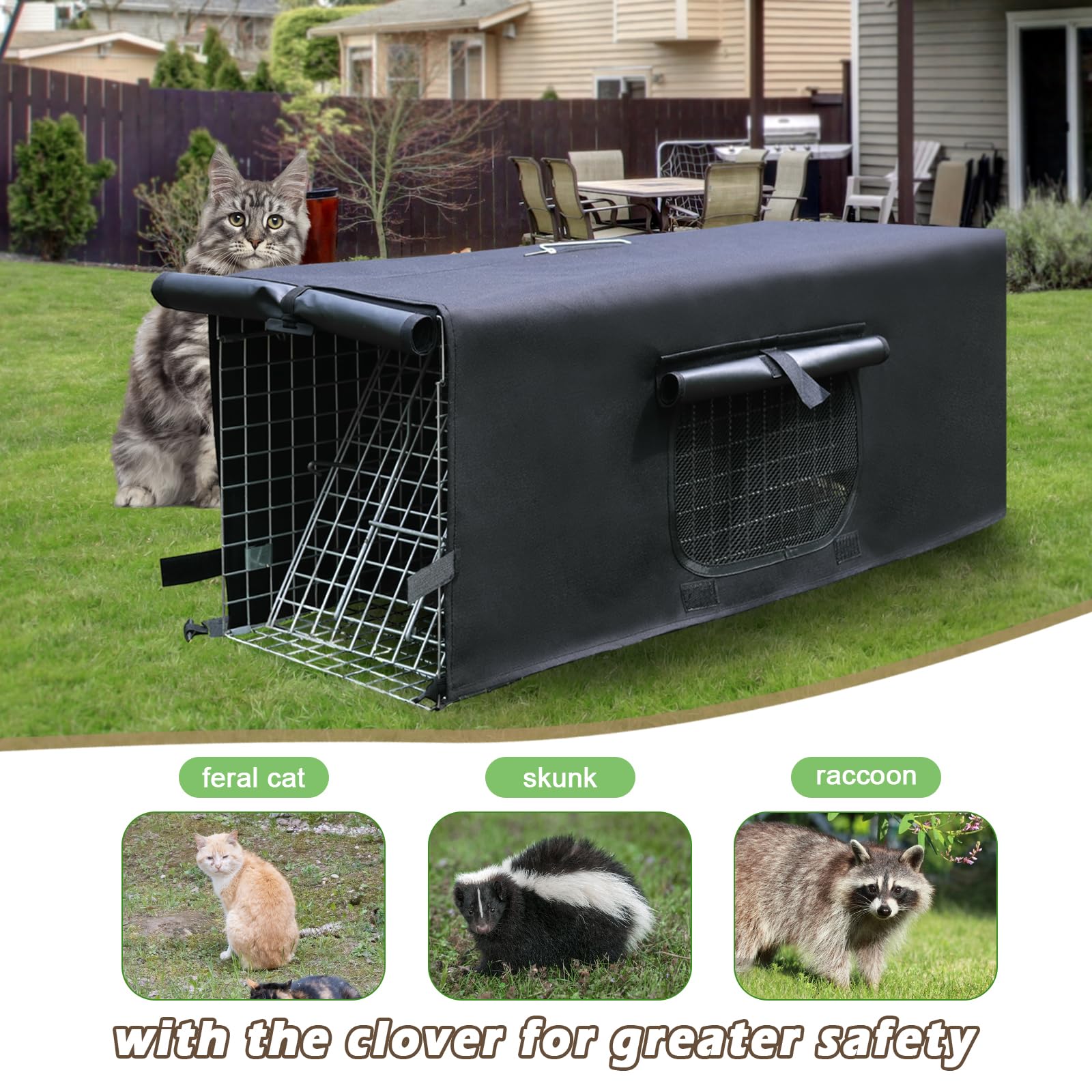 Anmials Trap Cage with Cover & Glove, Trap Cages Cover with Mesh Window for 1-2 Door Humane Animal Trap Cage 32 x 10 x 12inch