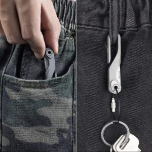 ThruNite Titanium Alloy Small Keychain Knife, Key chian EDC Tool, Mini Pocket Folding Knife with keyring, key organizer Box Cutter for Women Men, Silver