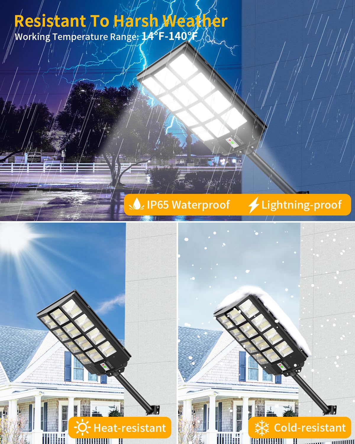 EOSRUJU 1200W Solar Street Lights Outdoor, 240000LM Parking Lot Lights with Motion Sensor, IP65 Waterproof Solar Flood Lights, Dusk to Dawn Solar Lights for Garden, Yard, Parking Lot