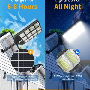 EOSRUJU 1200W Solar Street Lights Outdoor, 240000LM Parking Lot Lights with Motion Sensor, IP65 Waterproof Solar Flood Lights, Dusk to Dawn Solar Lights for Garden, Yard, Parking Lot